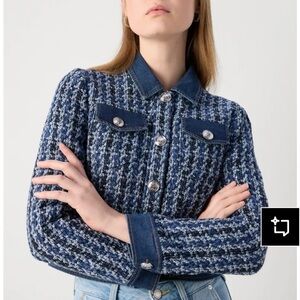 Morgan de Toi Blue Tweed Jacket with Denim Trim